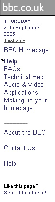 Typical left-hand navigation from bbc.co.uk